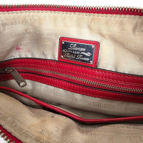 Ralph Lauren RLL Leather Bag Purse Handbag Red Brown - Picture 10 of 13